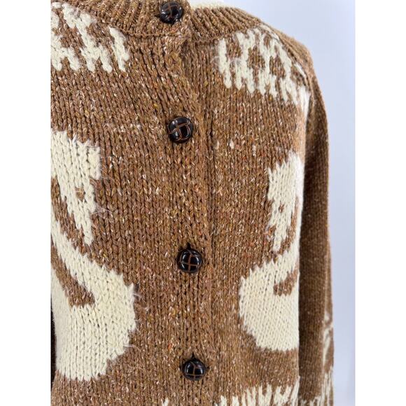 Kimchi Blue Swan Cardigan Brown Fair Isle Sweater Knit Rare Large - Picture 3 of 9